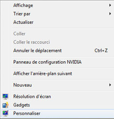 clic doit sur le bureau